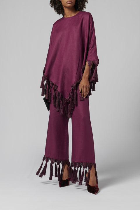 Burgundy Marlino Fringed Pants