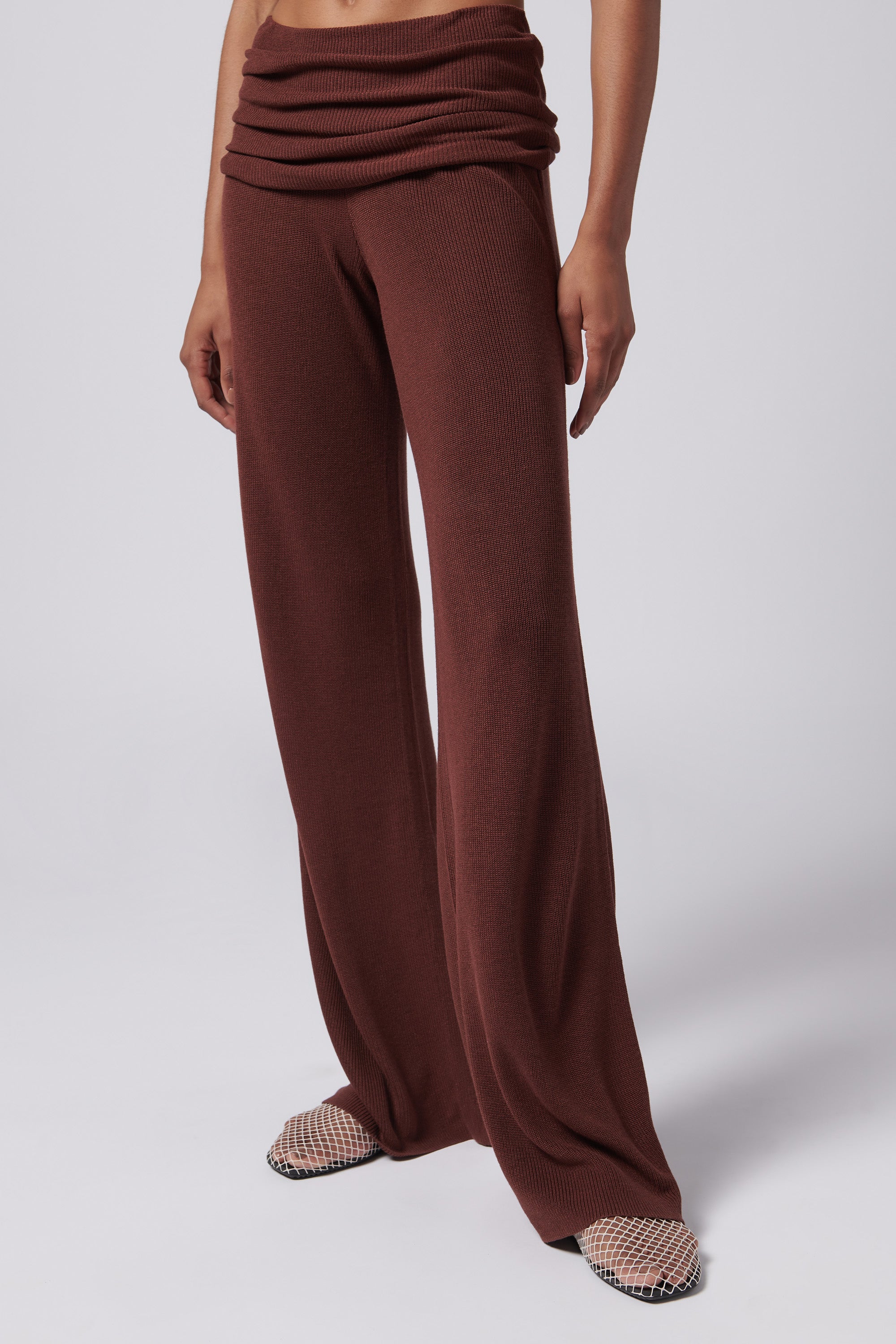 Aya Muse Burgundy Knit Fold Over Pants Burgundy / M