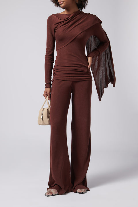 Burgundy Knit Fold Over Pants