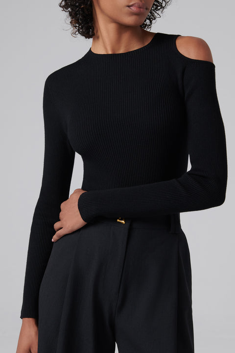 Black Ribbed Cut-Out Bodysuit