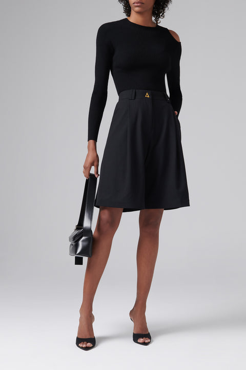 Black Ribbed Cut-Out Bodysuit