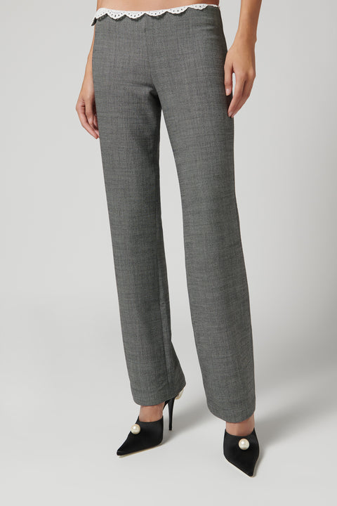 Grey Lace-Detail Suit Pants