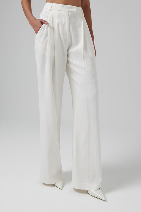 White Sequin Stitch Suit Pants
