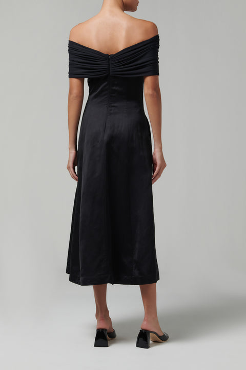 Black Off Shoulder Midi Dress