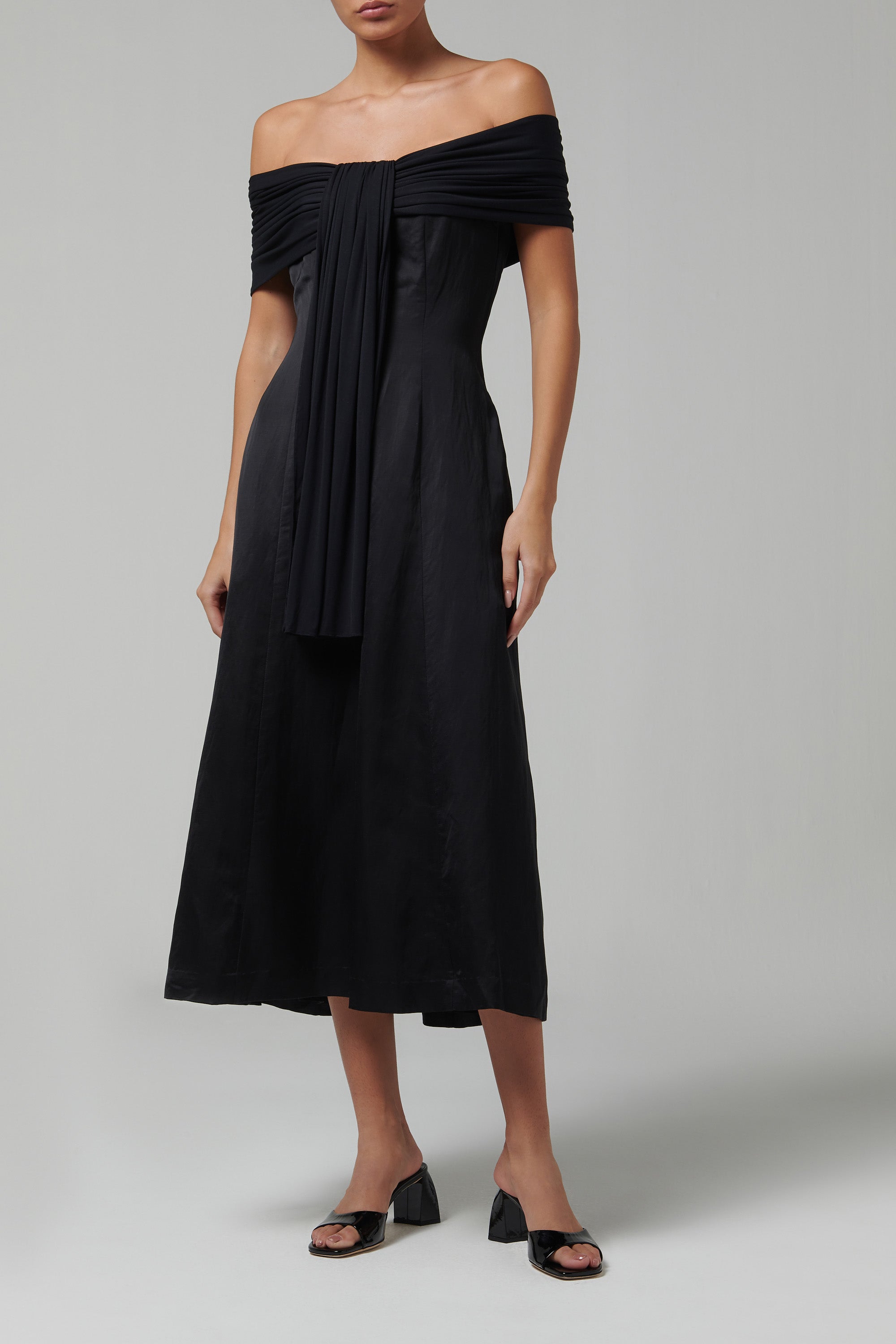 Abadia Black Off Shoulder Midi Dress Abadia Black Off Shoulder Midi Dress