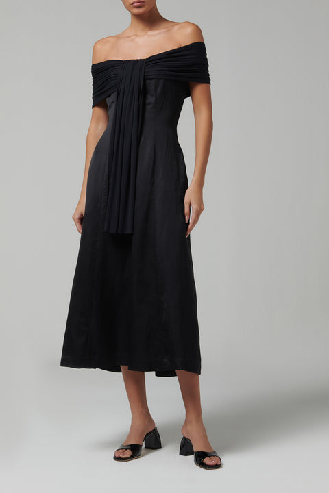 Black Off Shoulder Midi Dress