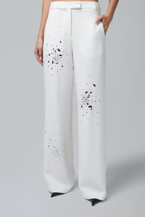White Wide Embellished Suit Pant