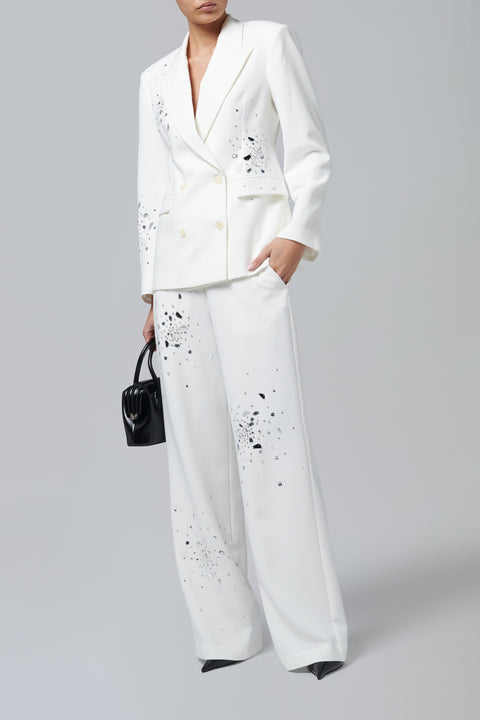 White Wide Embellished Suit Pant