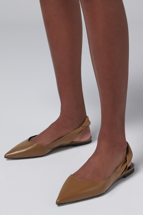 Beige Yasha Leather Flat Pumps