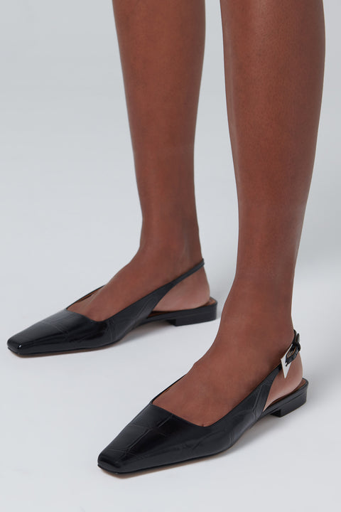 Black Croc Bettina Sling Back Flat Pumps