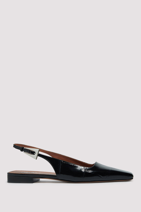 Black Croc Bettina Sling Back Flat Pumps