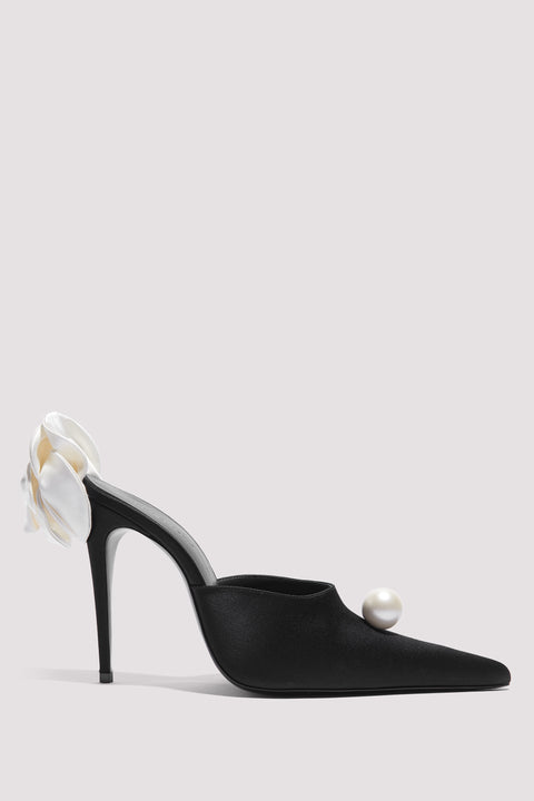 Black 105 Satin Flower Mules