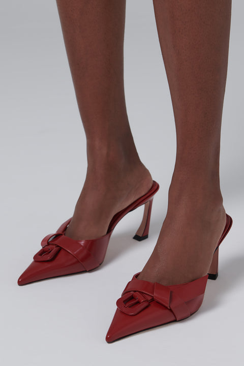 Red 70 Buckle High-Heel Pumps
