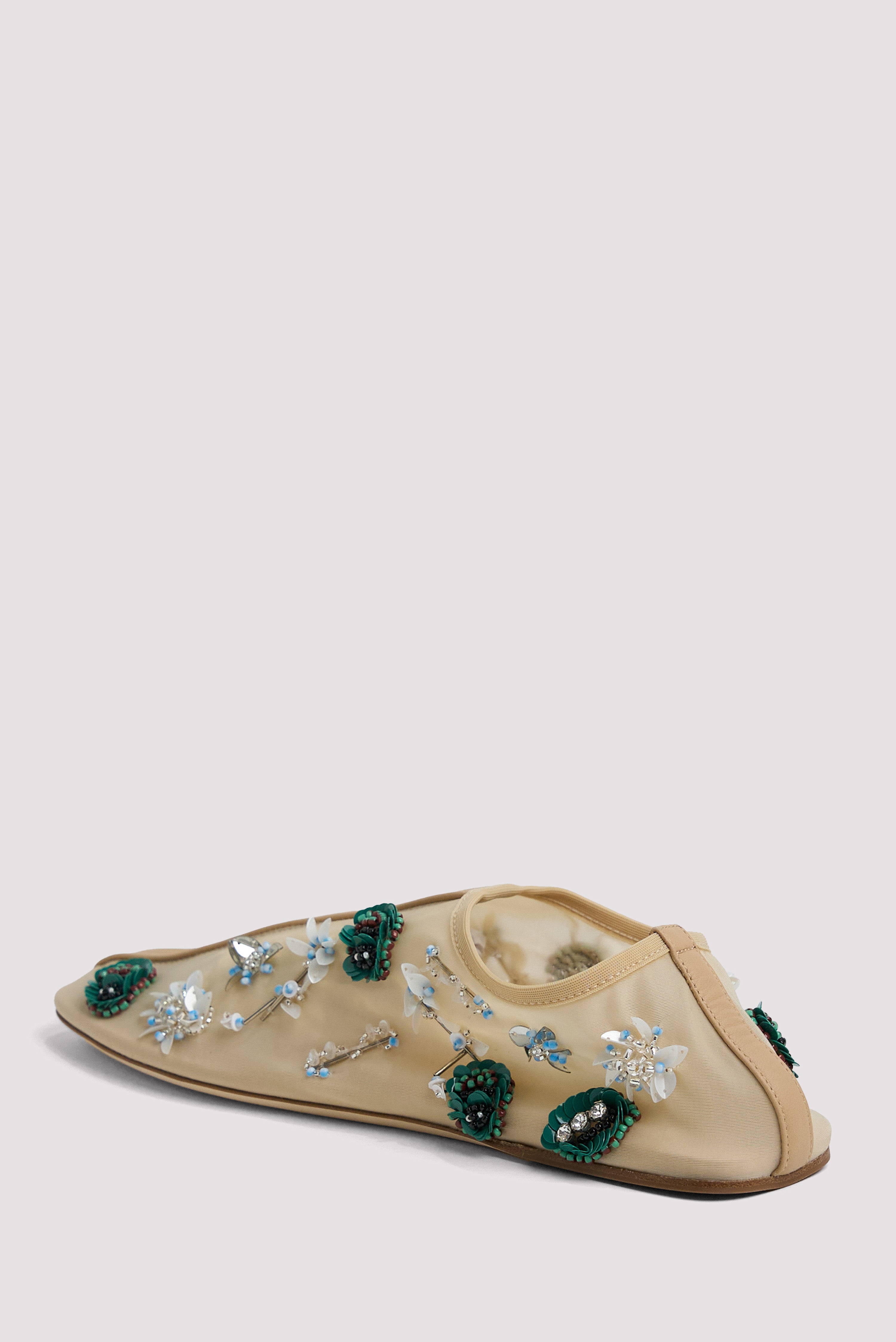 Christopher Esber Beige Embla Beaded Mesh Flat