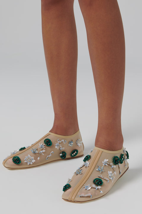 Beige Embla Beaded Mesh Flat