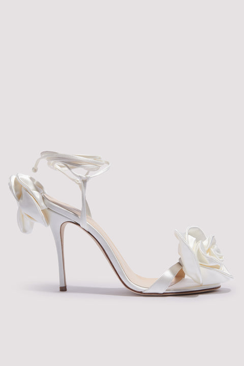 White 105 Satin  Flower Sandals