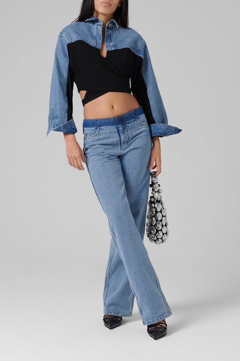 Blue Sevilla Wrapped Denim Top