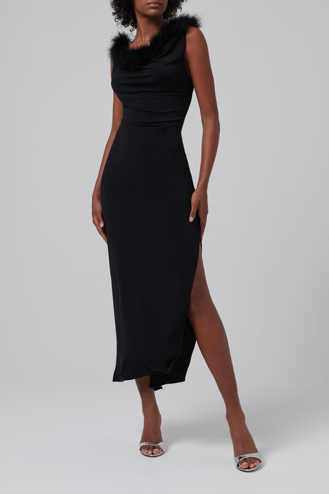 Black Boa Jersey Maxi Dress