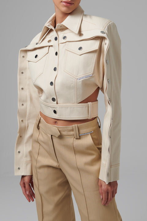 Beige Buttoned Denim Jacket