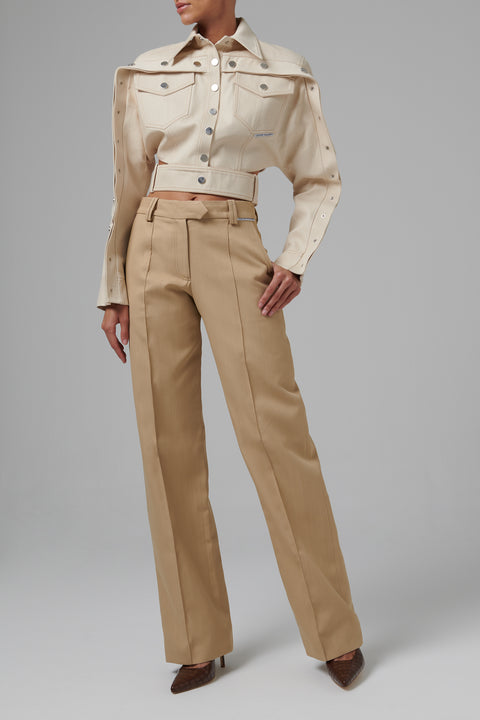 Beige Buttoned Denim Jacket