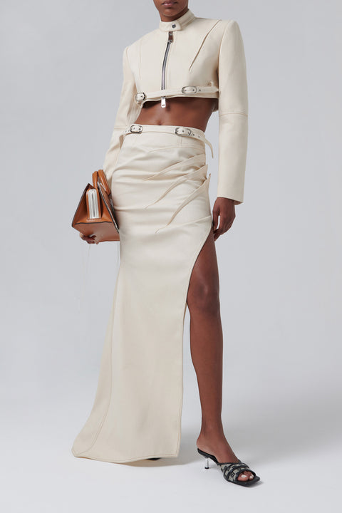 Beige Buckle Denim Jacket