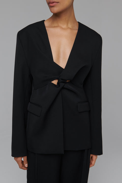 Black Twist Front Tie Jacket