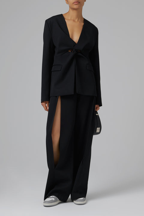 Black Twist Front Tie Jacket