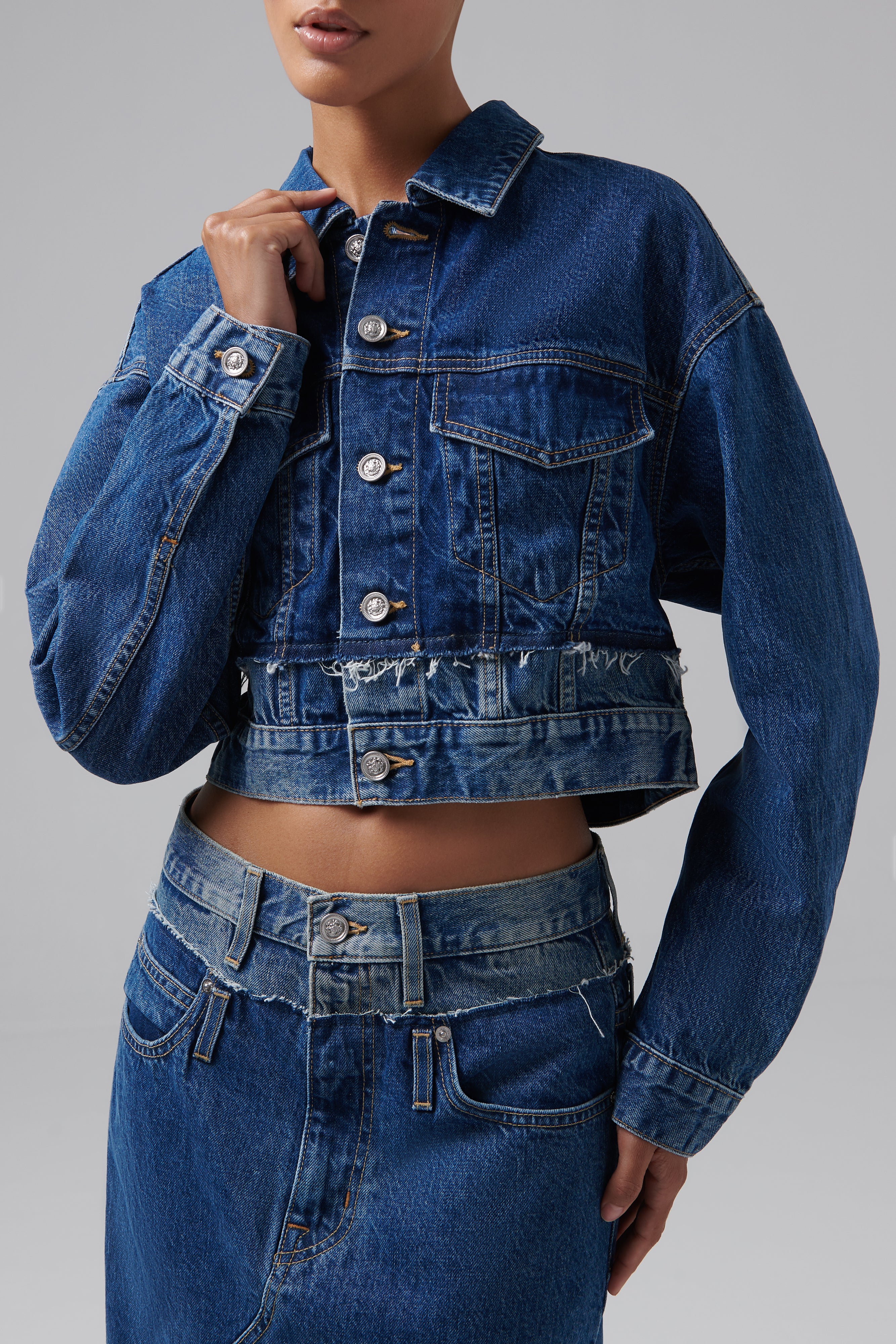 SLVRLAKE Blue Oversize Cropped Denim Jacket