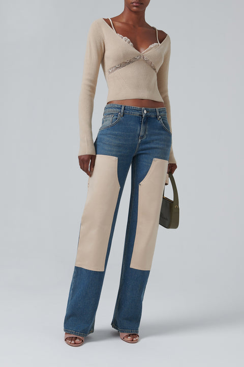 Blue Satin Patch Jeans