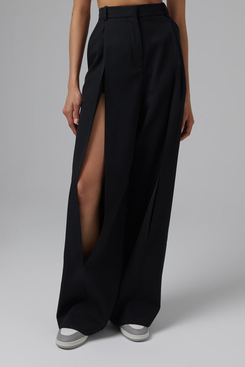 Black Slit Wide-Leg Pants