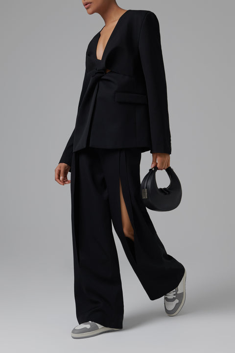 Black Slit Wide-Leg Pants