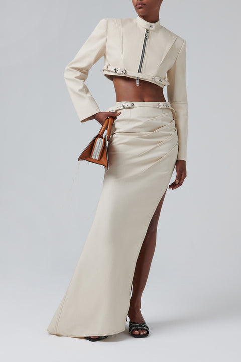 Beige Buckle Denim Skirt