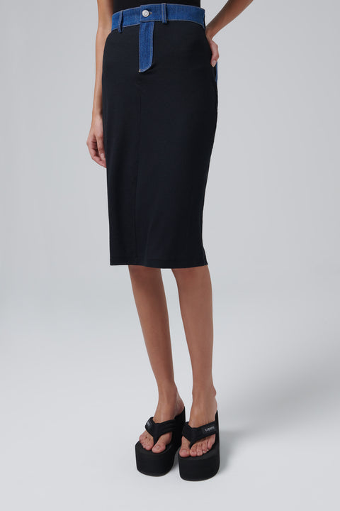 Black Second Skin Rib Denim Skirt