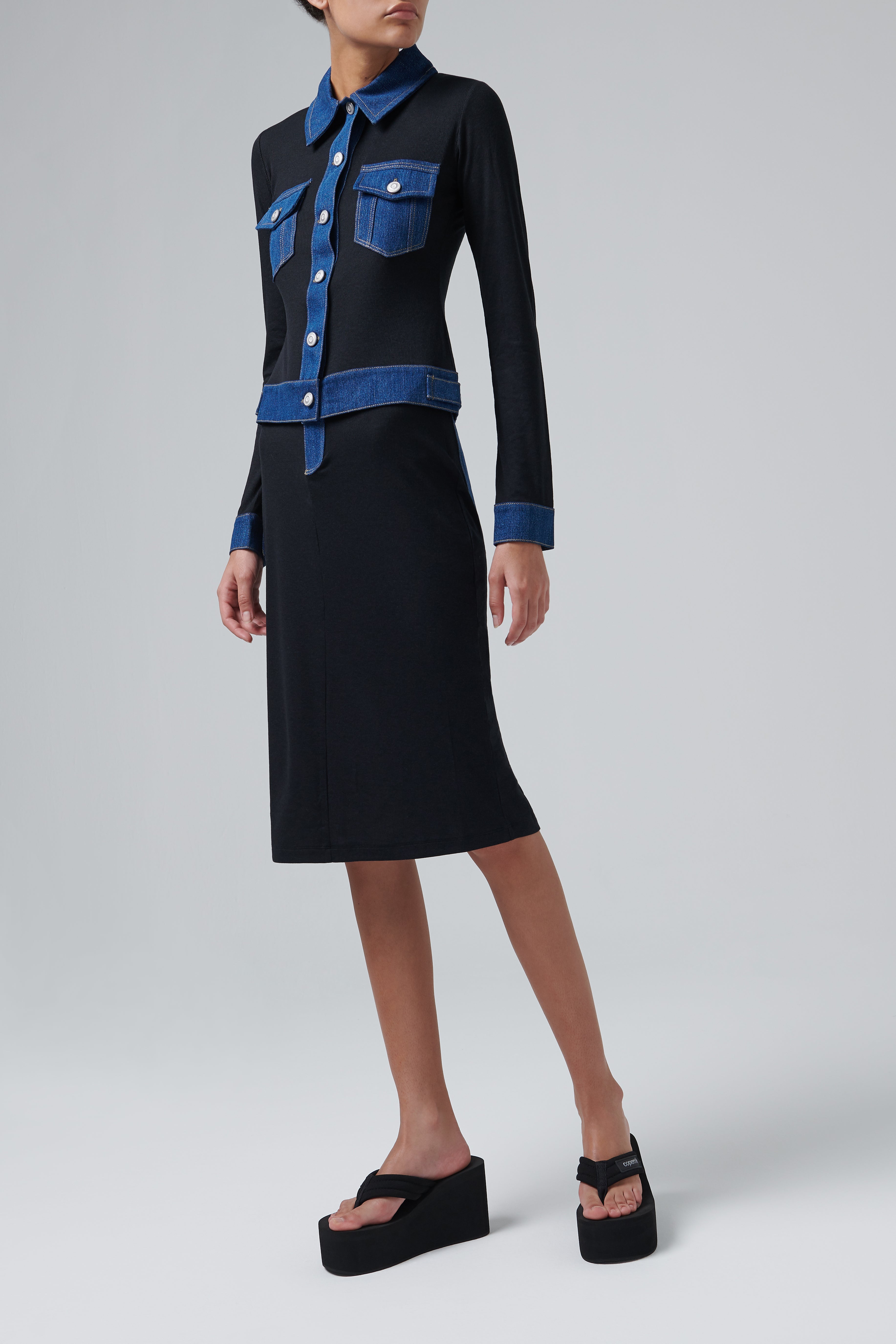 Coperni Black Second Skin Rib Denim Skirt