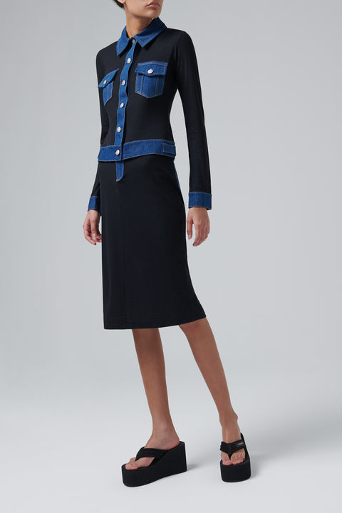 Black Second Skin Rib Denim Skirt