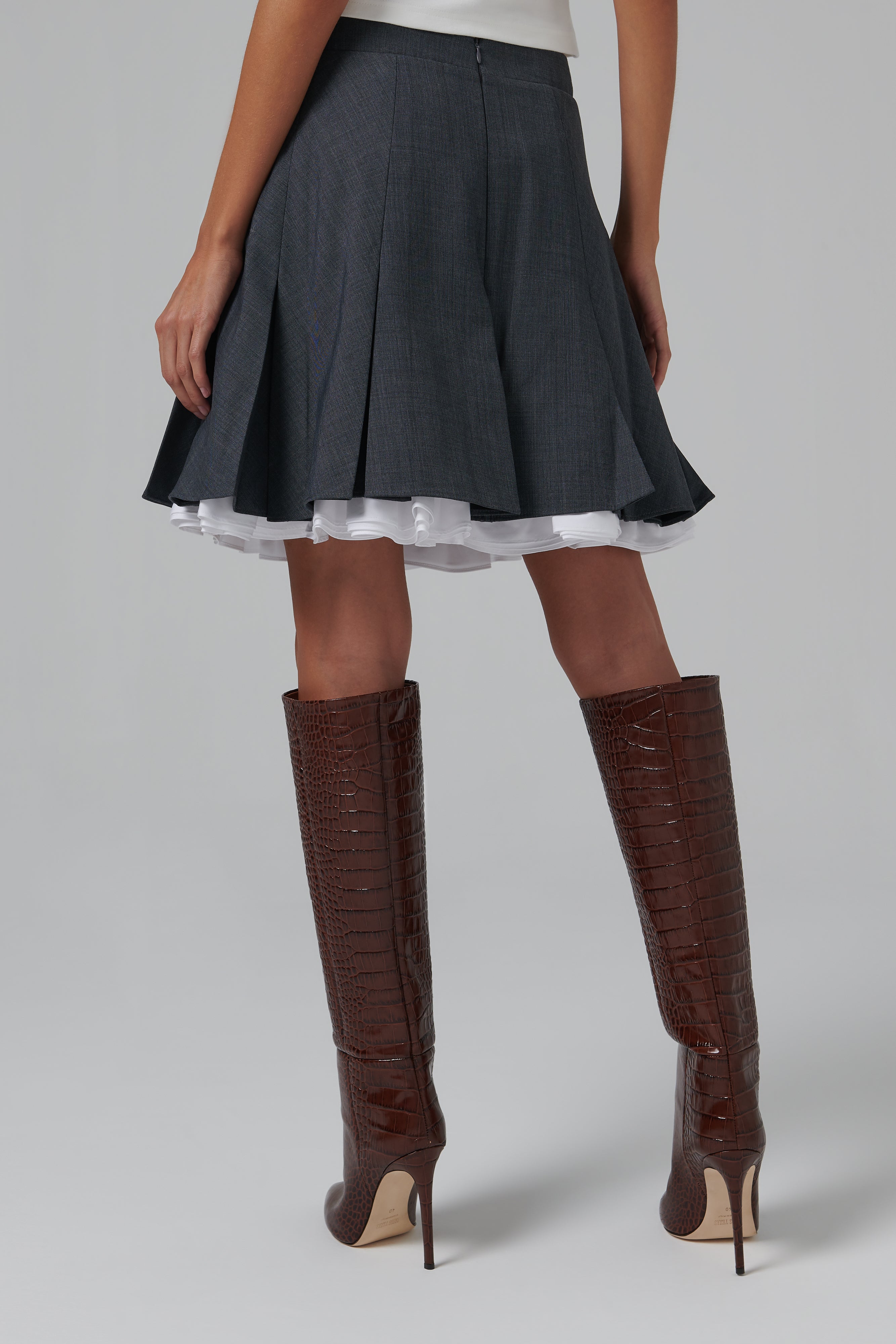 Shushu/Tong Grey Double-Layered A-Shape Skirt - Fabric of