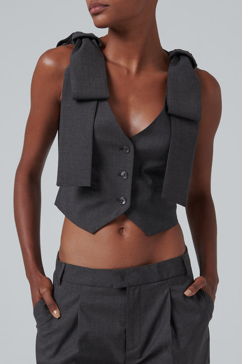 Grey Bow Shoulder Wool Vest