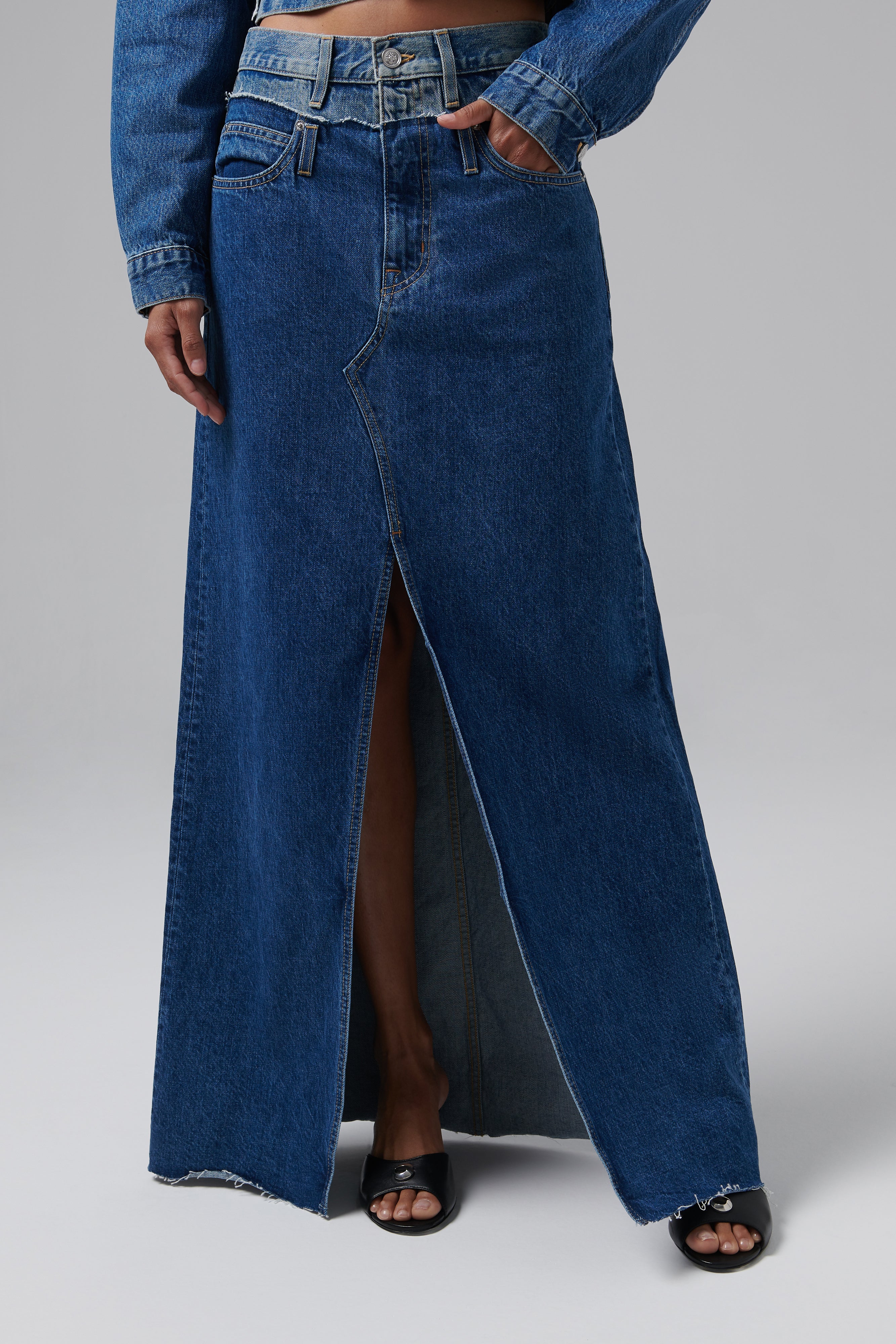 SLVRLAKE Blue Dallas Maxi Denim Skirt