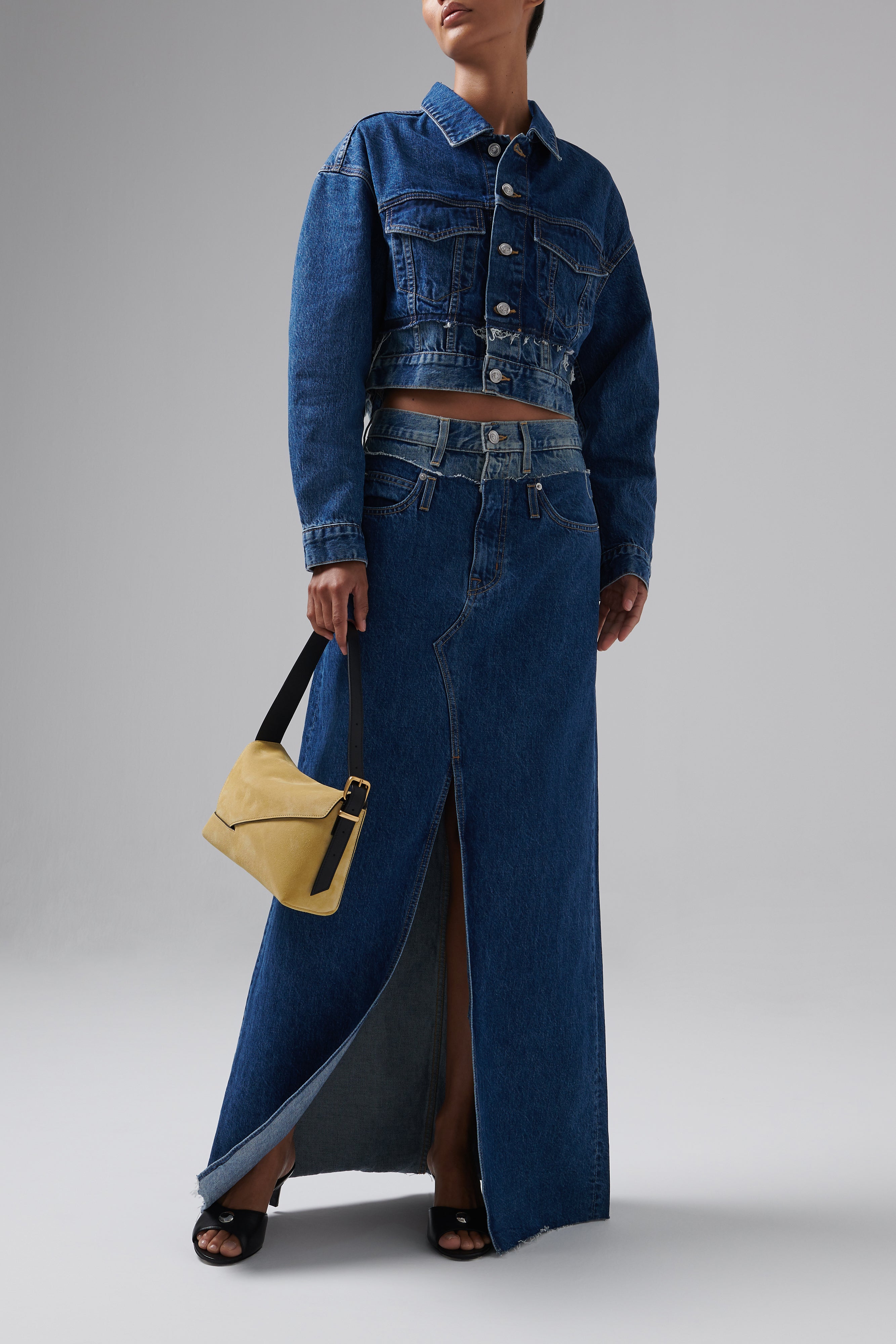 SLVRLAKE Re-Work Dallas Double High Waist Organic Cotton Denim Maxi Skirt in Forbidden Fool at Nordstrom, Size 26