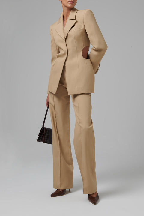 Beige Low-Waist Pants