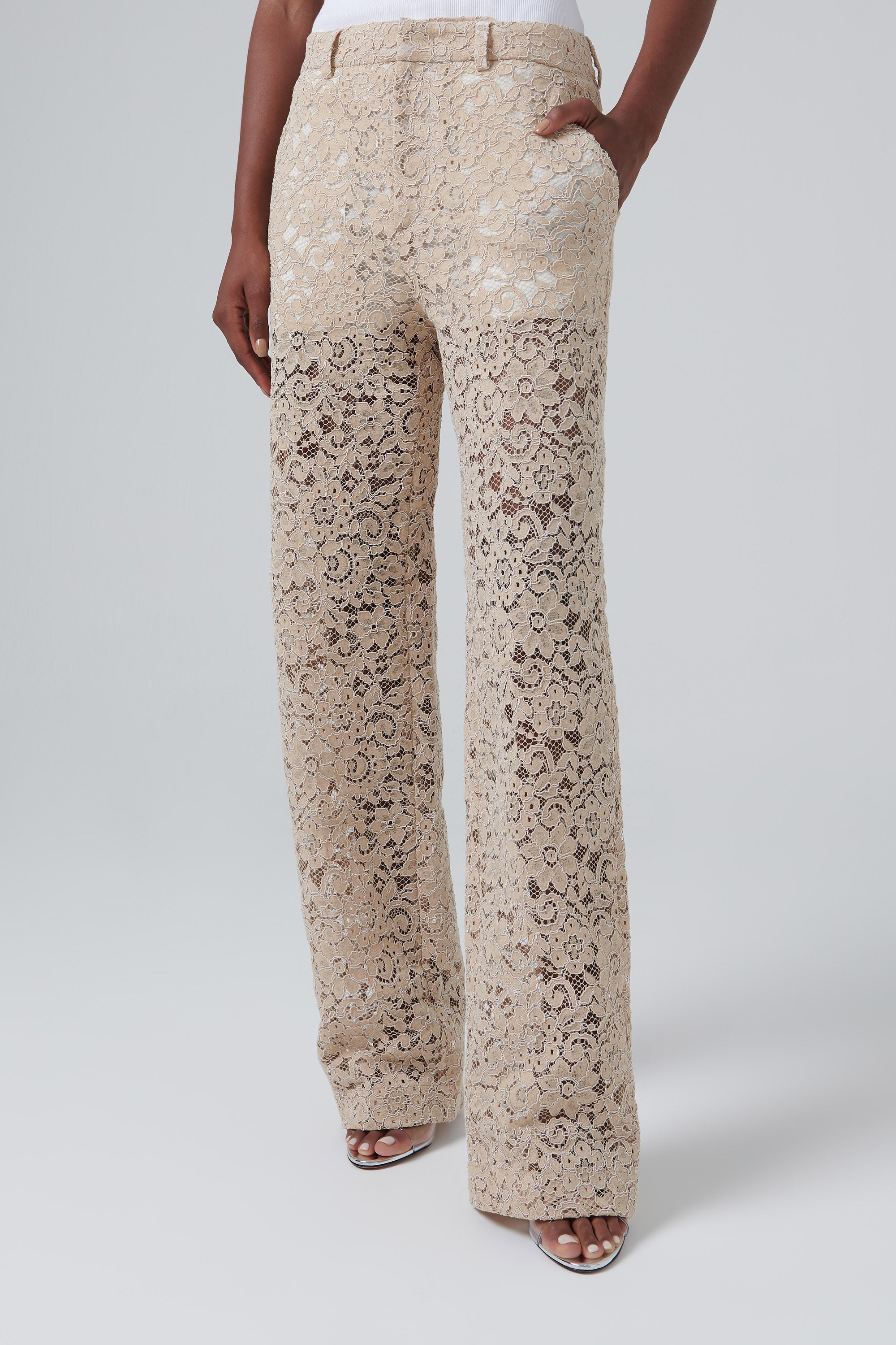 パンツ BLUMARINE PANTS Bluemarine Beige Lace Pants - Fabric of Society