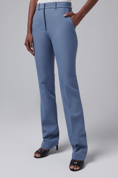 Blue Straight Leg Tailored Pants