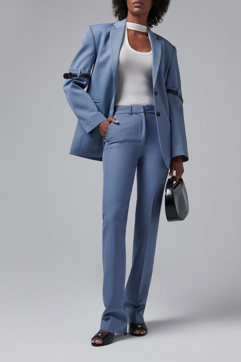 Blue Straight Leg Tailored Pants