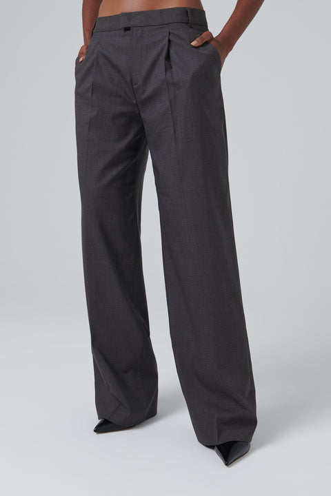 Grey Wool Wide Leg Pants
