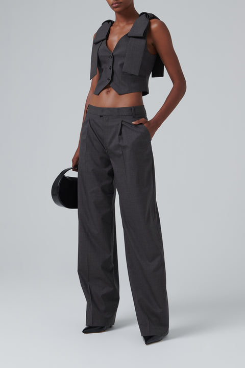 Grey Wool Wide Leg Pants
