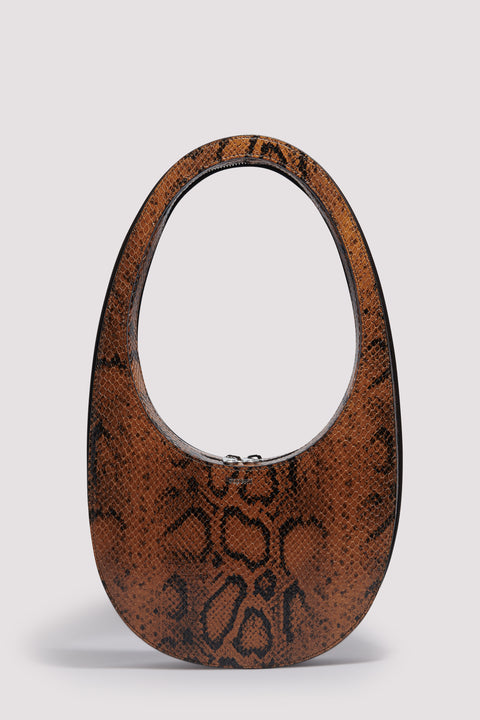 Brown Snake Print Leather Swipe Bag