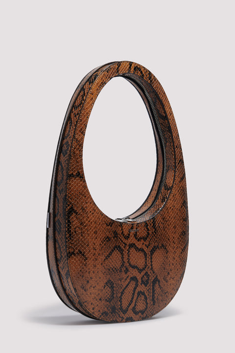 Brown Snake Print Leather Swipe Bag