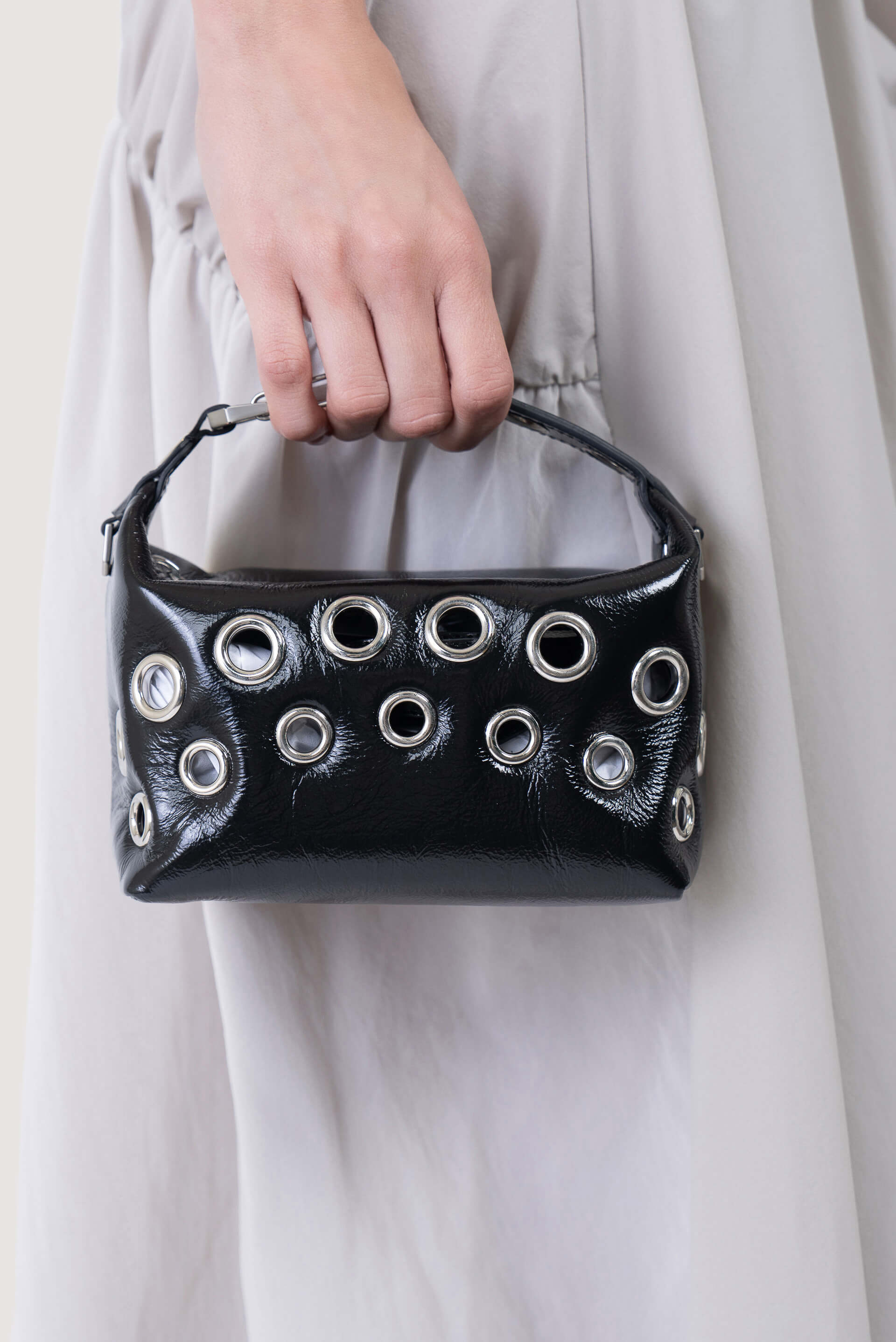 Black Punk Leather Moon Bag