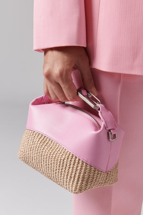 Pink Moon Leather and Straw Bag