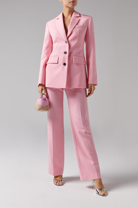 Pink Moon Leather and Straw Bag